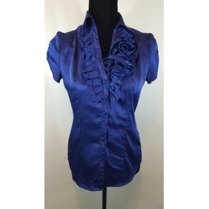 New York & Co Womens Top Blouse Purple Ruffled Fit